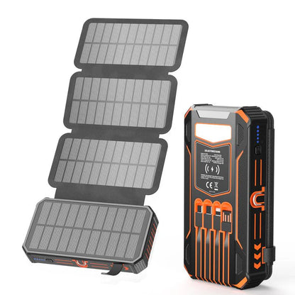 Solar power bank with folding panels on a white background