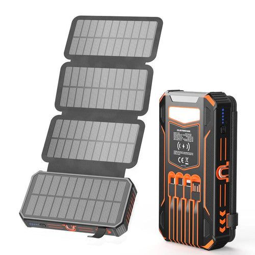 Solar power bank with folding panels on a white background