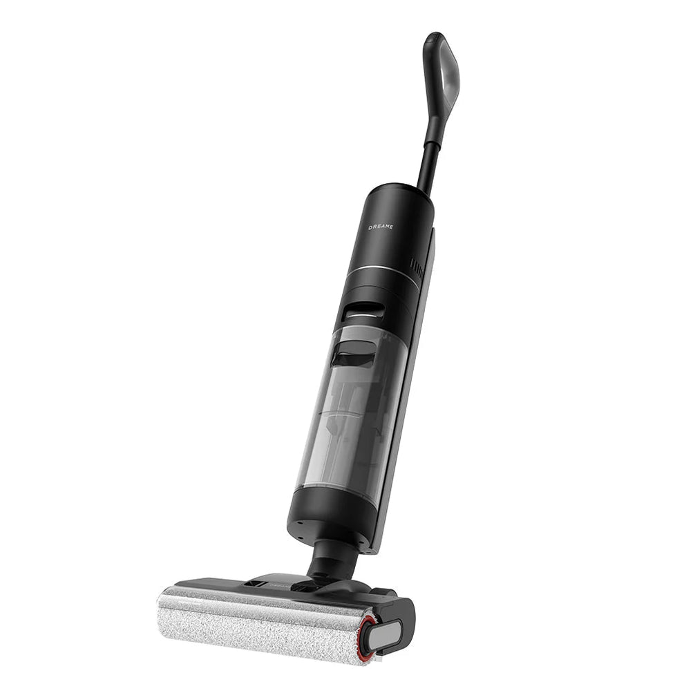 Black and silver handheld vacuum cleaner on a white background