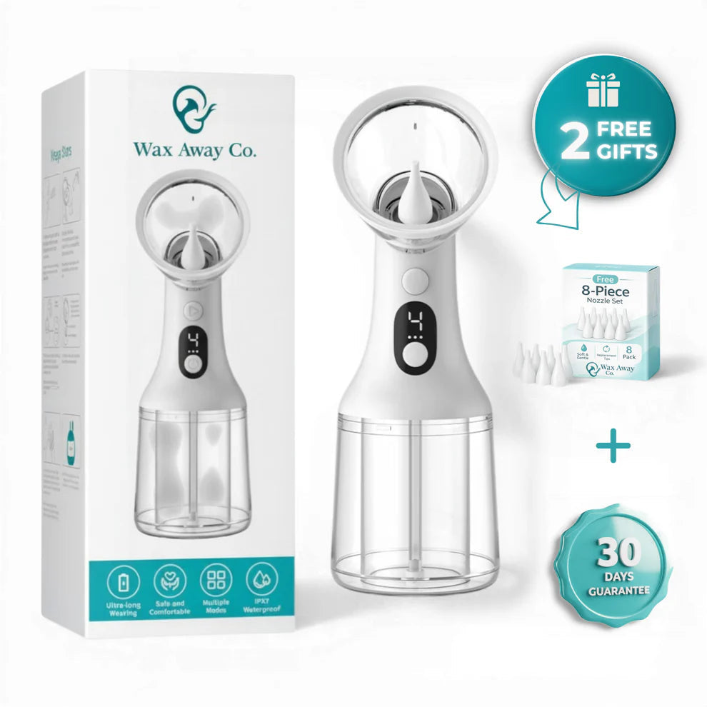 Wax Away Co. hair removal device with packaging and free gift offer on a white background