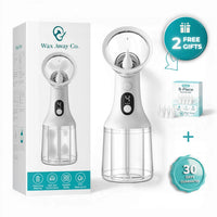 Wax Away Co. hair removal device with packaging and free gift offer on a white background