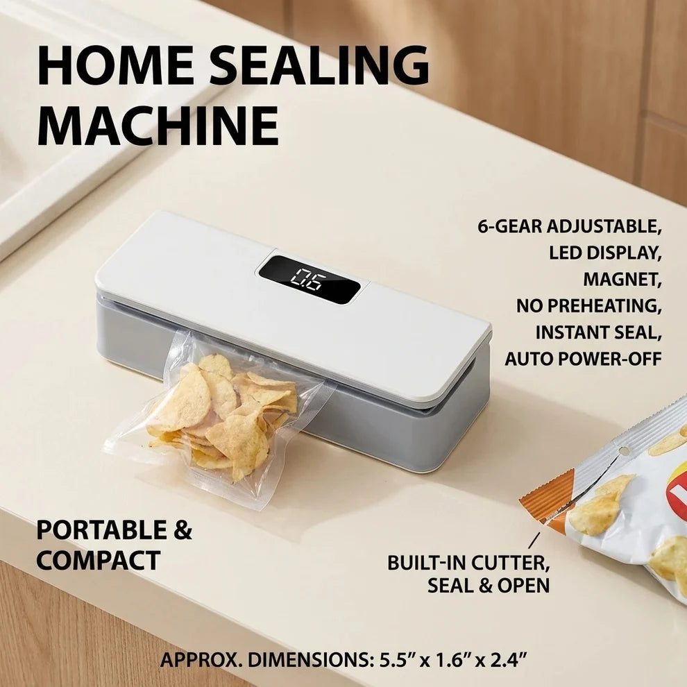Keep your food fresh and crispy for longer with this advanced Mini Plastic Bag Sealer. Designed with modern heat-sealing technology, it quickly reseals opened snack packets, preventing air exposure and moisture to maintain taste and quality.

This smart sealer features a built-in digital display that shows battery or temperature status, ensuring precise and efficient sealing every time. The USB rechargeable design eliminates the need for batteries, making it eco-friendly and convenient for daily use.

