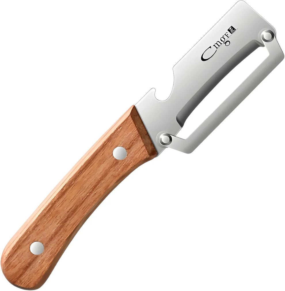 Knife with wooden handle and metal blade on a white background
